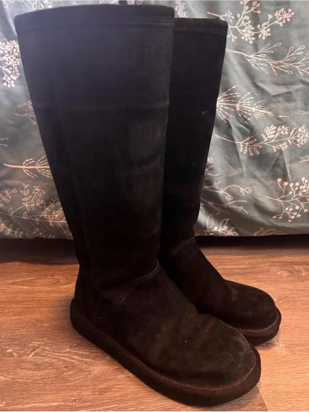 UGG Australia black suede tall zip up boots